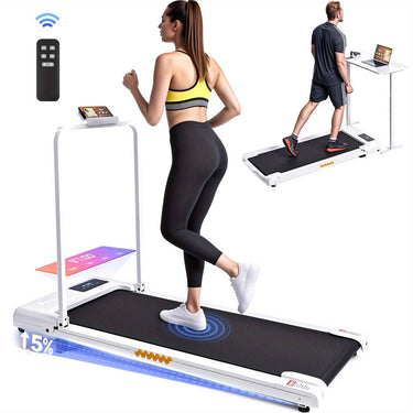 Advwin Electric Treadmill, Compact Portable Home Small Foldable Walking Machine, Adjustable Incline, 120kg Capacity, Speed 1-6 km/h, Low Noise, White, Without Battery